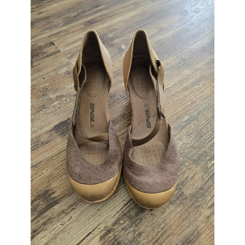 TEVA RIVIERA WEDGE MARY JANES BROWN CLOSED TOE SANDALS SHOES US 8.5 WOMENS